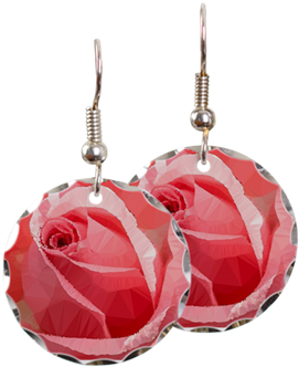 Pink Rose Low Poly Floral Earring - Pink-flower Mandala Art Earring Circle Charm (350x350)
