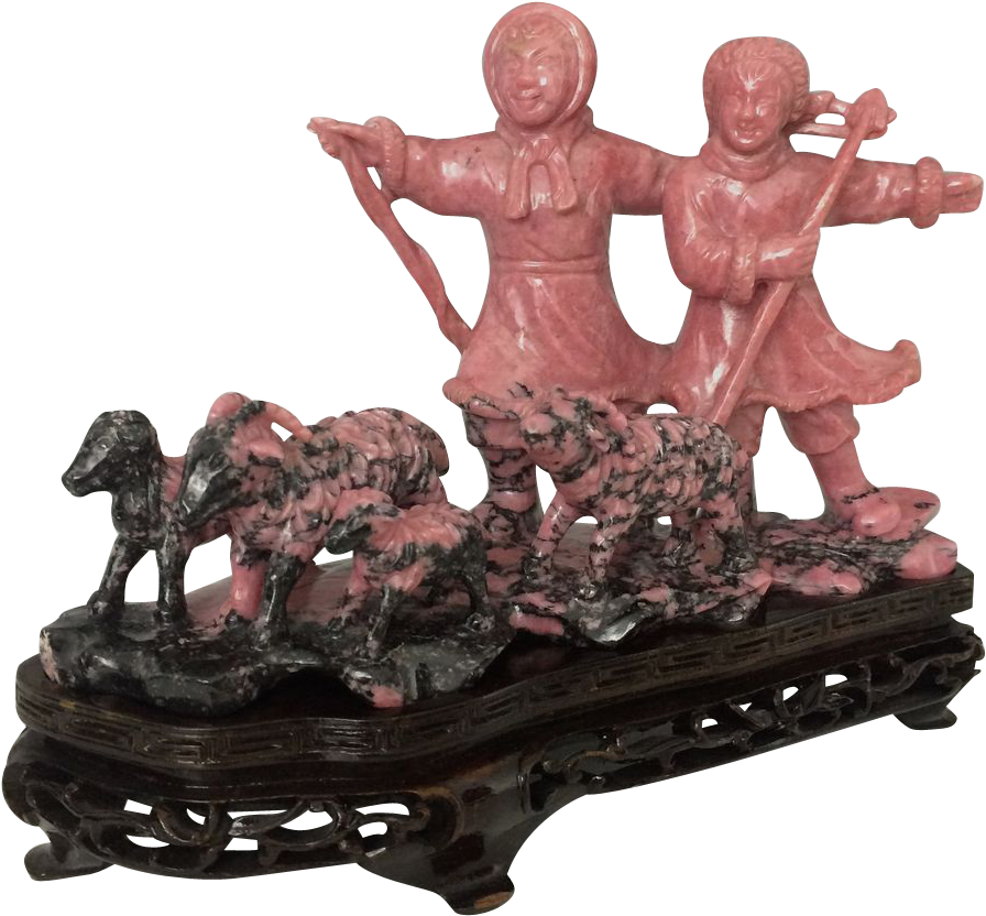 Large Rhodonite Carving Sculpture Of Herders And Sheep - Figurine (895x895)