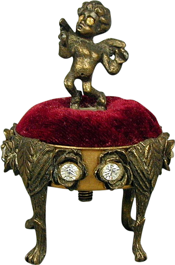 Vintage 1950s Cupid Angel Sewing Pincushion W/ Rhinestones - End Table (867x867)
