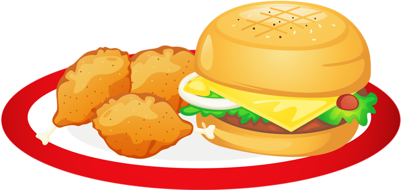 Fast Food Junk Food Hamburger Cheeseburger Clip Art - Food On Plate Clipart (800x391)