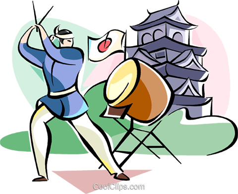 Japanese Drummer Musician Royalty Free Vector Clip - Japan Drum Cartoon (480x391)