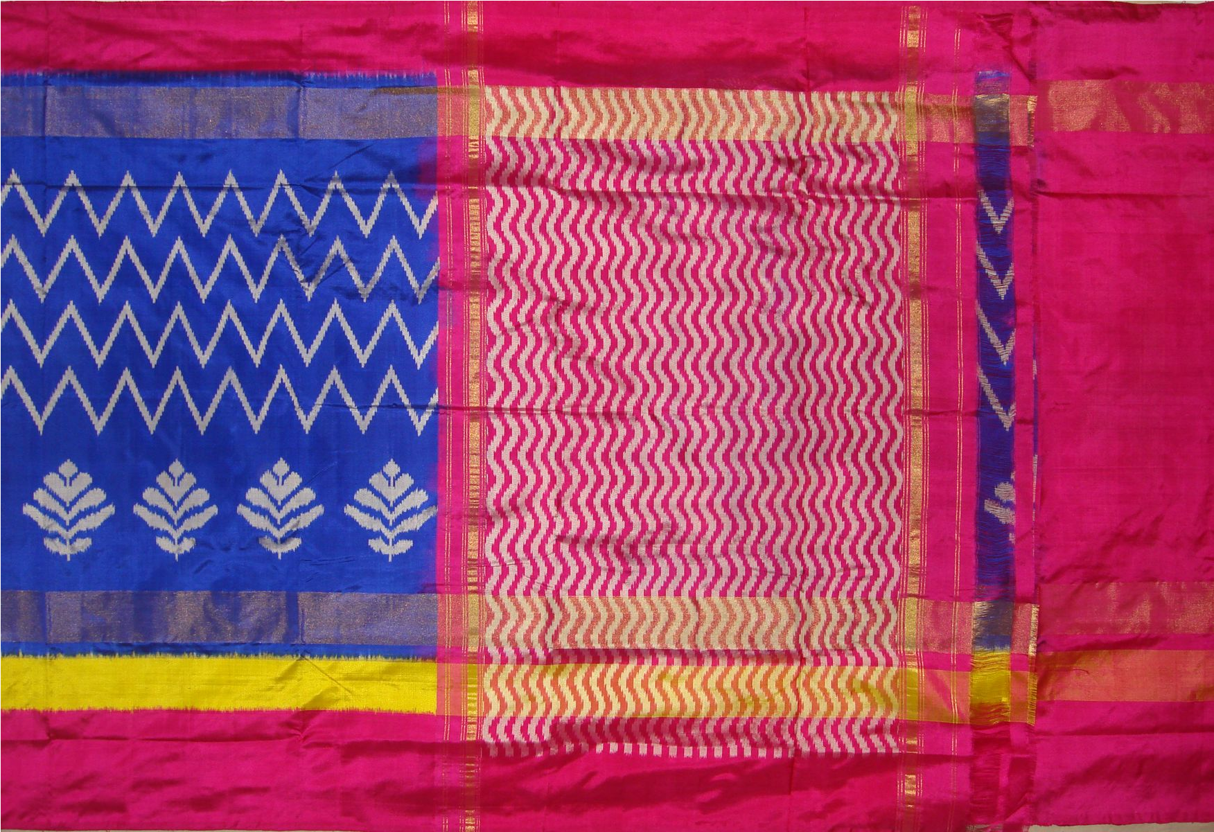 Blue And Pink Ikat Silk Saree - Patchwork (1751x2189)