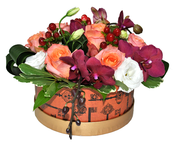 Box Of Orchids, Roses And Eustoma - Buchete De Flori Orhidee La Cutie (800x976)