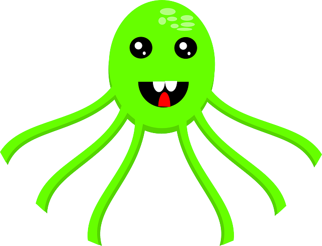 Octopede, Kraken, Green, Comic, Cartoon, Face - Pulpo Verde Animado Png (640x490)