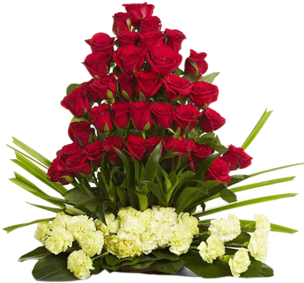 Red Roses And Yellow Carnation Arrangeme - Flowers For Brother Birthday (600x756)