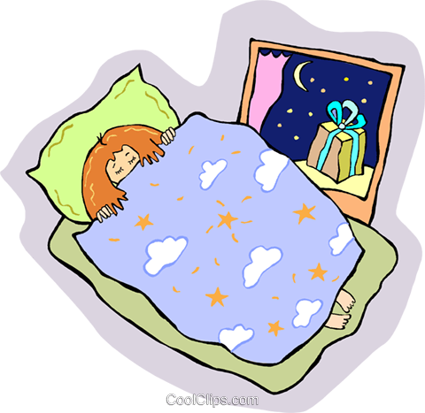 Little Girl Sleeping With Present Royalty Free Vector - Desenho De Menina Dormindo (480x467)