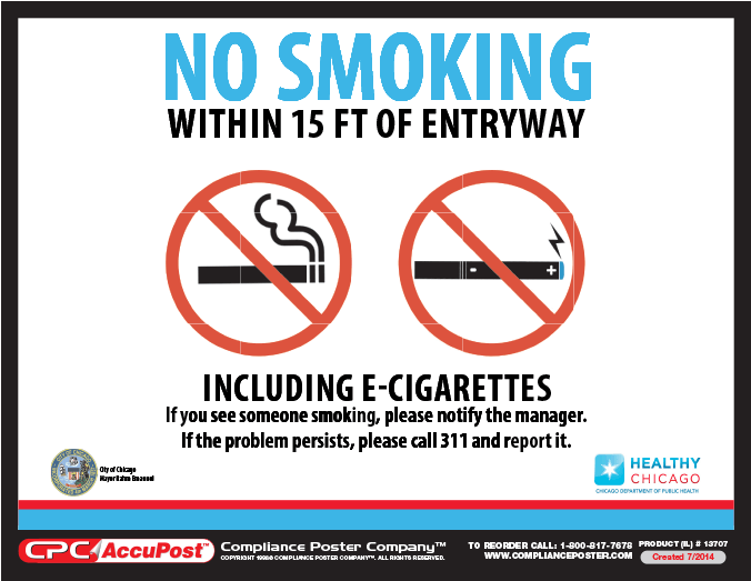 Chicago No Smoking Poster - No Smoking E Cigarette Label, Illinois, 5hx7w, Recycled (675x1000)
