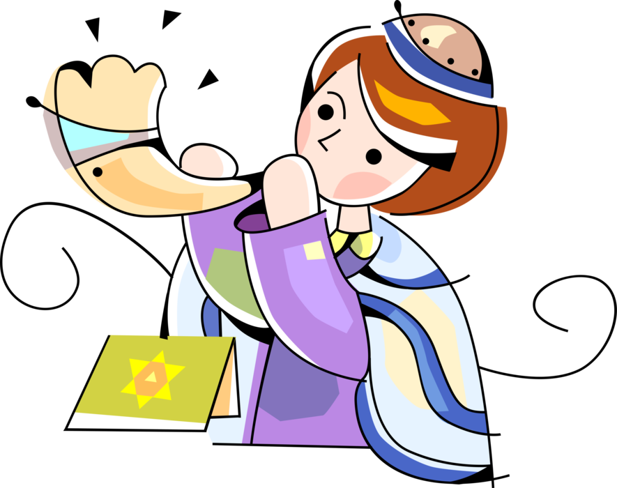 Vector Illustration Of Blowing Shofar Ancient Musical - Shofar (885x700)