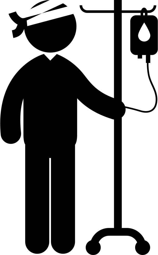 Patient With Injured Bandaged Head Standing With Saline - Acidente De Trabalho Png (608x980)