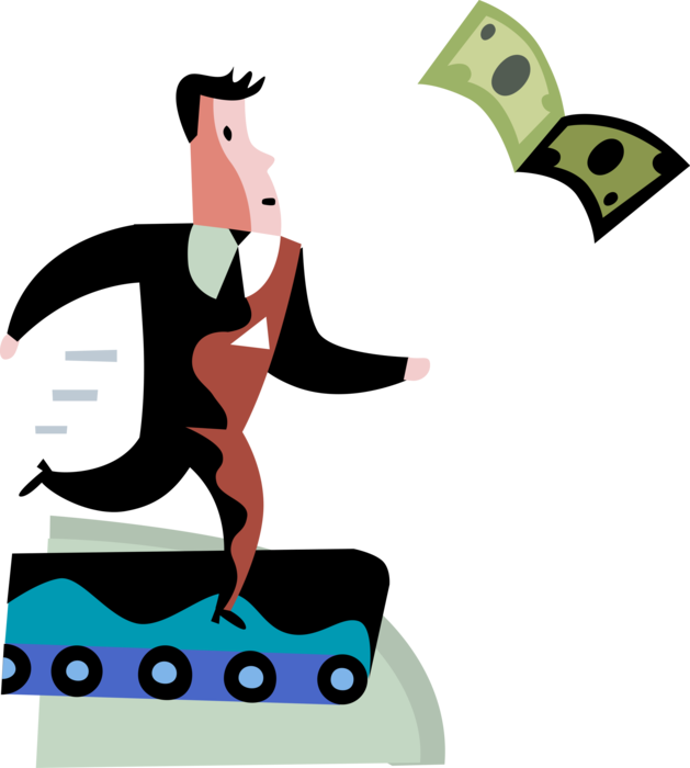 Vector Illustration Of Businessman Runs On Treadmill - Vector Illustration Of Businessman Runs On Treadmill (629x700)