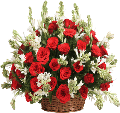 Rajanigandha & Red Roses Basket Arrangement - Christmas Day (400x400)