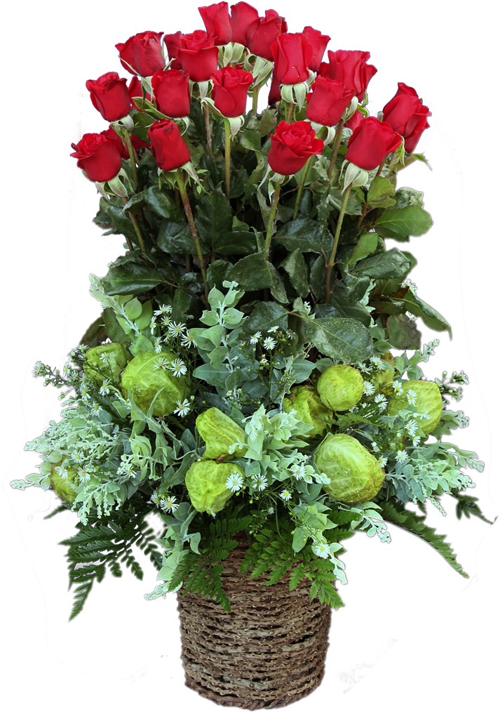Round Kithul Basket With 25 Red Roses - Flower (800x1039)