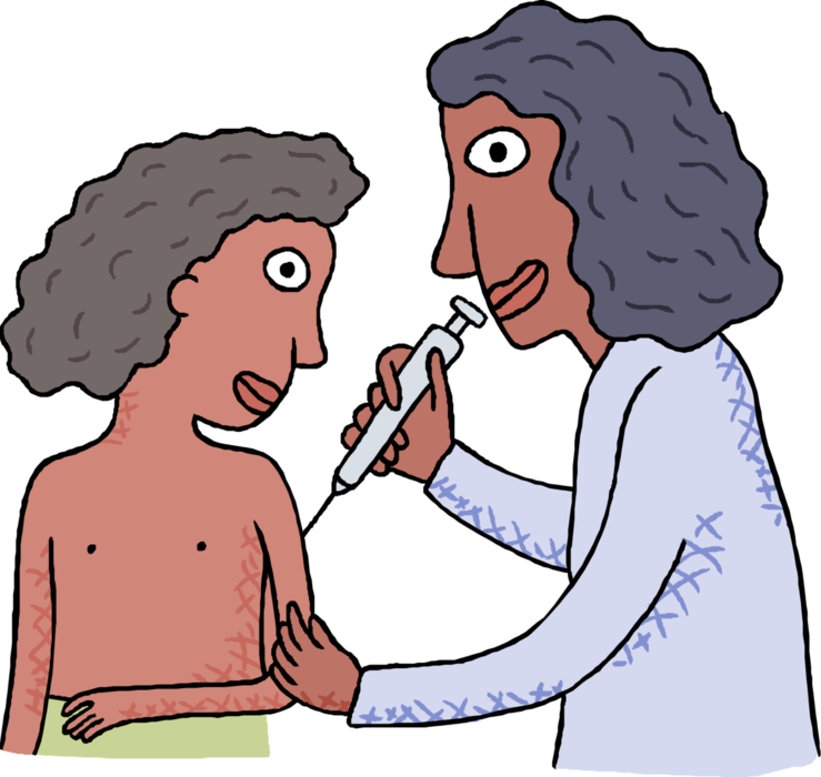 Vector Illustration Of Young Child Receiving Vaccination - Cartoon (739x700)