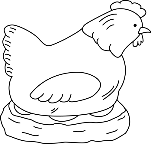 Black And White Hen Sitting On Eggs Clip Art Black - Hen Black And White Clipart (500x476)
