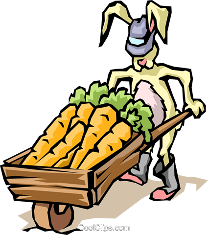 Rabbit With Carrots Royalty Free Vector Clip Art Illustration - Wheelbarrow Barrel Cartoon (425x480)