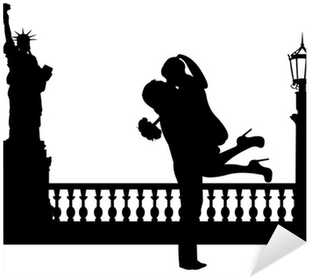 Couple In Love With Bouquet Of Flowers In New York - Couple Silhouette Nyc Png (400x400)