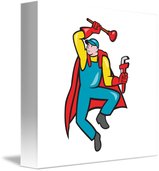 Super Plumber Plunger Wrench Cartoon Mug (606x650)