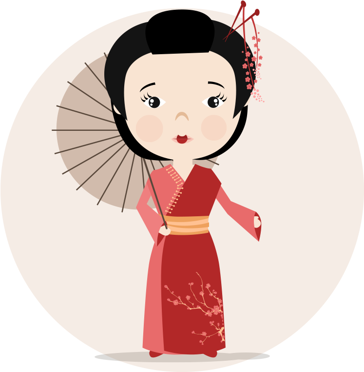 Japan Cartoon - Japanese Women - Vector Illustration Of A Japanese Woman With Parasol (1038x992)