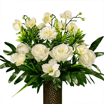 White Rose With Orchids Artificial Bouquet, Featuring - Flowers In Vases (353x353)