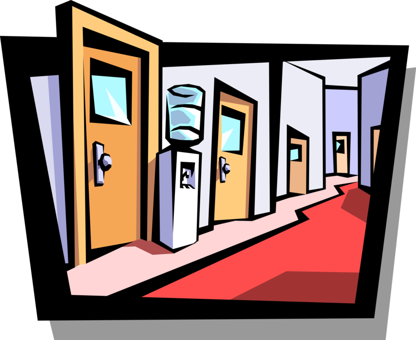 Vector Illustration Of Office Hallway With Doors And - Flip Book (856x700)