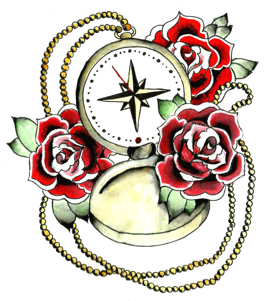 Download Rose Tattoo Transparent - Compass And Rose Tattoo Designs (910x1024)