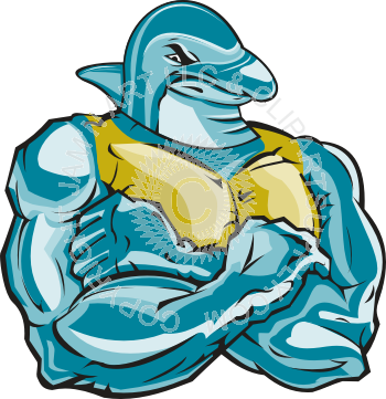 Cartoon Dolphin With Muscles (350x361)