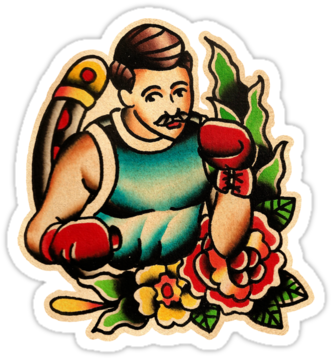 Old School Boxer Flash Tattoo Design - Cartoon (375x360)