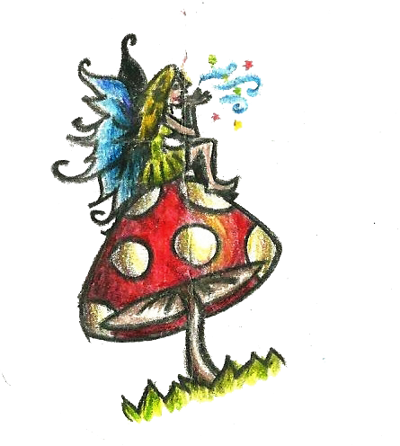 Awesome Fairy Girl Sitting On Mushroom Tattoo Design - Girl Sitting On Mushroom (445x496)