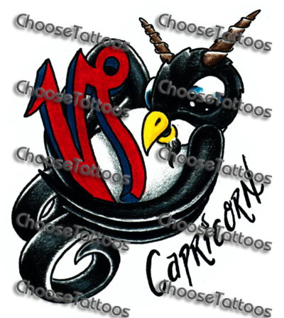 Latest Red Ink Capricorn Tattoo Design - Illustration (400x449)