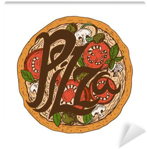 Illustration Hand Drawn Delicious Pizza With Tomatoes, - Drawing (400x400)