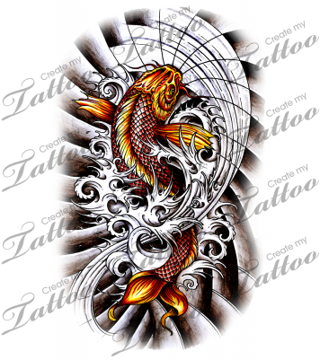 Koi Fish With Dark Waves Tattoo Design - Tattoo Designs Coy Fish (400x400)