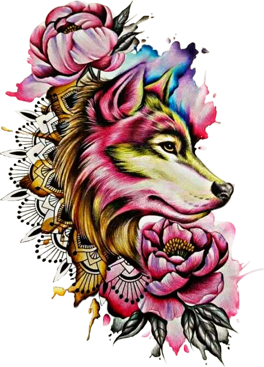 Sctattoo Sticker - Watercolor Wolf Tattoo Designs (536x745)