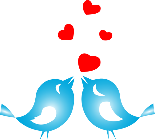 Colored Love Birds - Love Birds With Hearts (500x452)