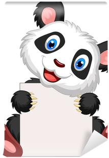 Cute Panda Cartoon Holding Blank Sign Wall Mural • - Giant Panda (400x400)