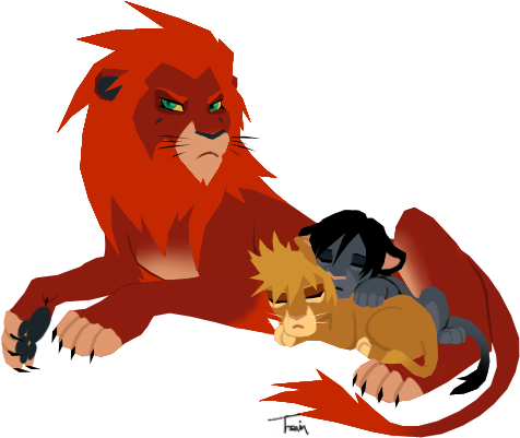 Axel Lion And Cubs By Beagletsuin - Kingdom Hearts Axel Lion (476x401)