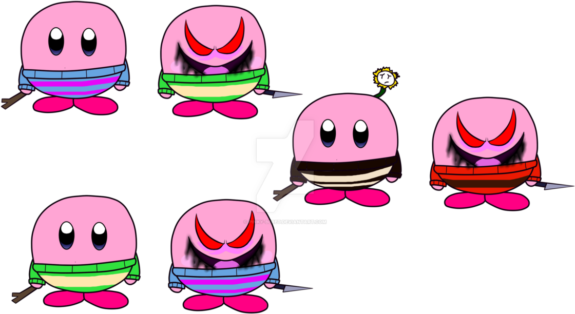 Kirby As Ut, Uf And Us Frisk And Chara By Pinky-beret - Kirby As Ut, Uf And Us Frisk And Chara By Pinky-beret (1153x692)