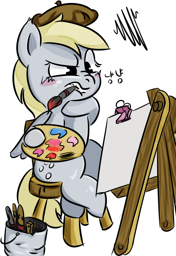 Walthooves, Beret, Derpy Hooves, Easel, Female, Mare, - Cartoon (600x900)