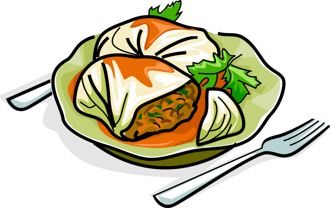Vector Illustration Of Russian Cuisine Stuffed Cabbage - Cabbage Rolls Clipart (1112x700)