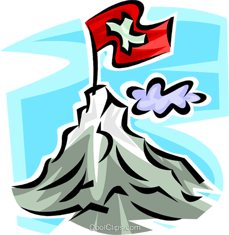 Flag On The Summit On A Mountain Royalty Free Vector - Clipart Berg (467x480)