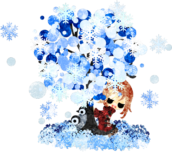 フリーのイラスト素材冬と女の子の可愛いイラスト 冬の木 Free - Winter (568x504)