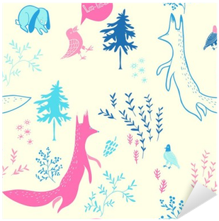 Håndtegnet Illustration Med Ræv, Kanin, Fugle Og Blomsterelementer - Illustration (400x400)