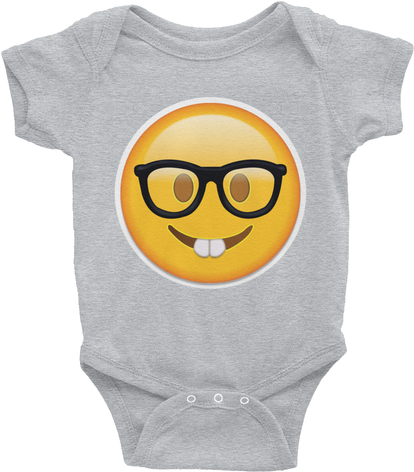 Emoji Baby Short Sleeve One Piece Nerd Face With Glasses - Baby Onesies (1000x1000)