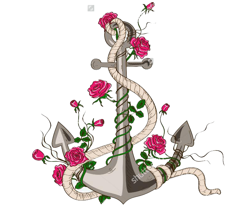 Rose Anchor Drawing Illustration - Ambesonne Anchor N' Roses Print Shower Curtain (804x791)