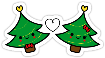 'adorable Kawaii Christmas Tree Couple' Sticker By - 'adorable Kawaii Christmas Tree Couple' Sticker By (375x360)