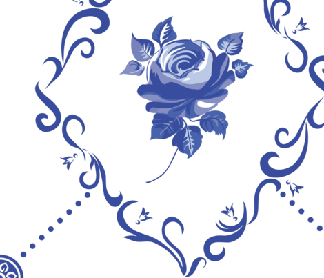 Blue Rose Clipart Dutch - Wind Mill Dutch Tile (blue) Custom Fabric Oonflower (470x403)