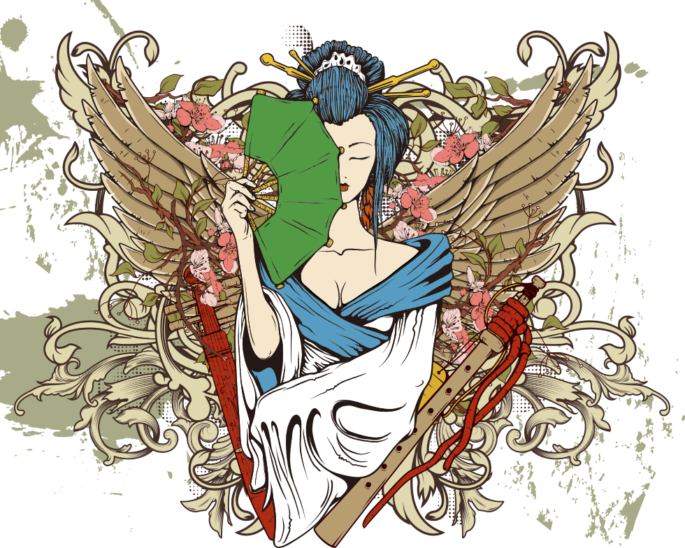 Geisha Japanese Art Royalty-free Painting - 3drose Qs_11202_1 Geisha With Wings 2 Quilt Square, (980x784)