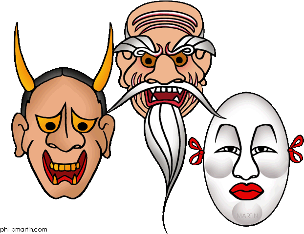 Japanese Theater Masks - Japanese Mask Clip Art Png (648x494)