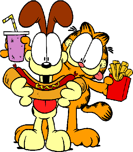 Fast Food Munchies - Garfield And Odie Eating (452x524)