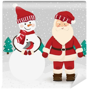 Santa Claus And Snowman In Vector Wall Mural • Pixers® - Santa Claus (400x400)