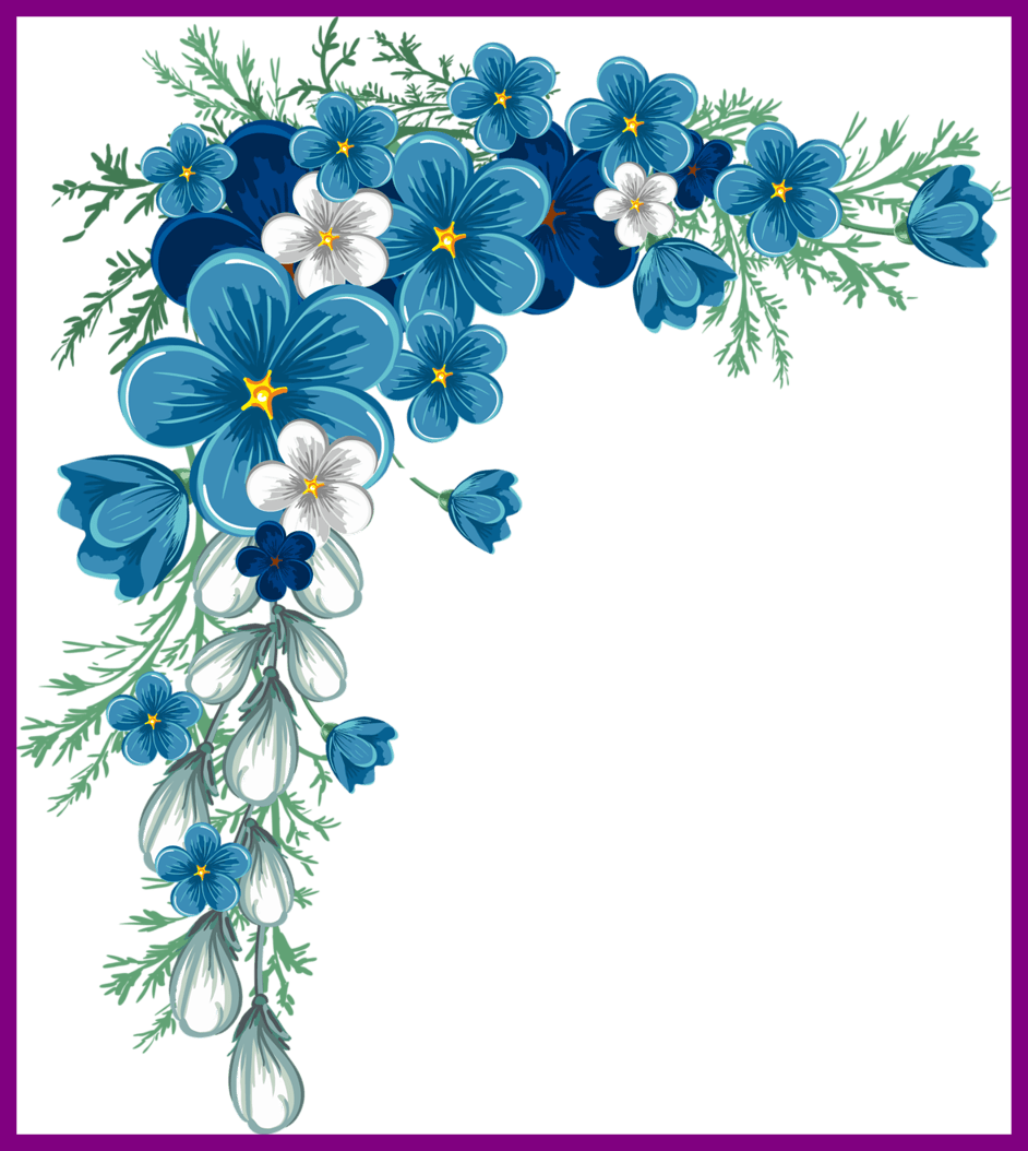 Rose Flower Design Corner Rose Flower Design Png Unbelievable - Blue Flower Border Png (942x1054)